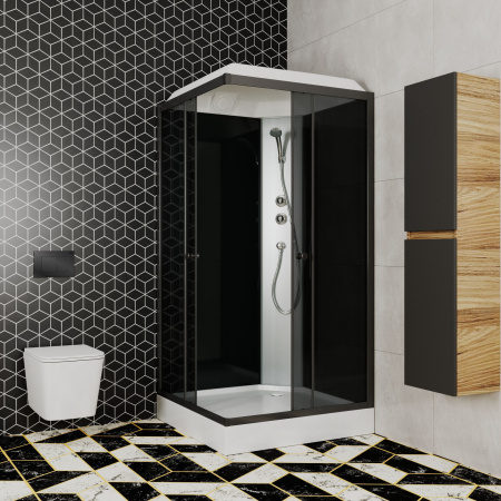Душевая кабина BAU Stil квадратныая с поддоном 90x90х215, тонированные передние закаленные стекла, черные задние стенки, черный матовый профиль