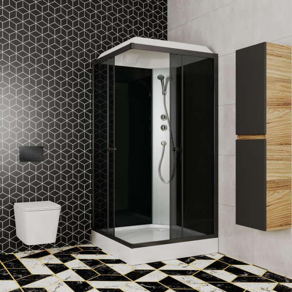 Душевая кабина BAU Stil квадратныая с поддоном 90x90х195, тонированные передние закаленные стекла, черные задние стенки, черный матовый профиль