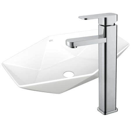 Раковина накладная со смесителем (на столешницу BAU Crystal 64х40, белая + смеситель Hotel Still, нержавеющая сталь)