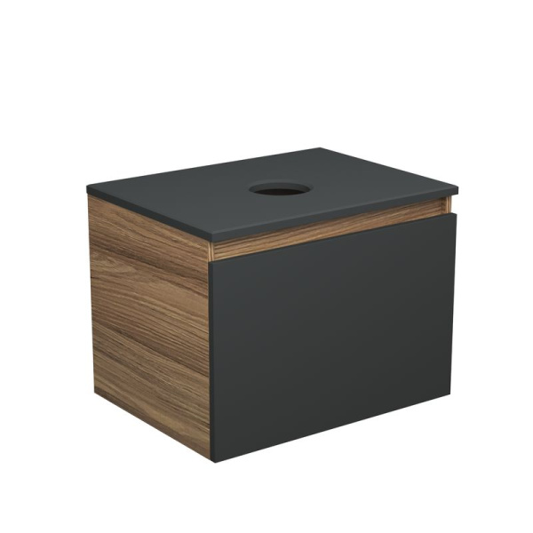 Комплект для ванной, 3 предмета (тумба Bau Dream 60, графит + раковина санфаянс накладная BAU Hotel 48х37, смеситель высокий Hotel Black)