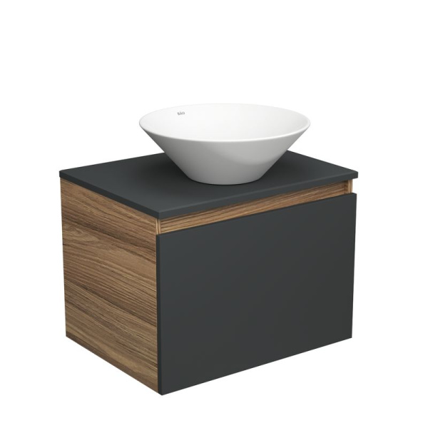 Тумба с раковиной (тумба подвесная Bau Dream Blackwood 60, графит + раковина санфаянс накладная круглая BAU Dream D43)