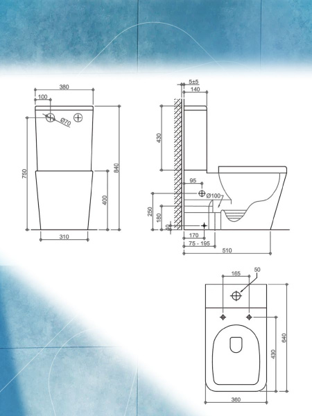 Унитаз напольный безободковый торнадо обратного потока Bau Stil Hurricane-2, усиленное бысросъемное сиденье микролифт