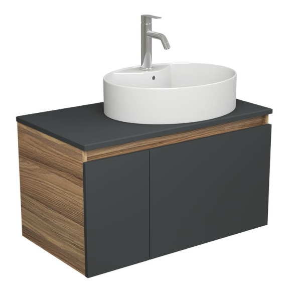 Комплект для ванной, 3 предмета (Тумба подвесная Bau Blackwood 80 графит + Раковина BAU 51х41, с отв. под см-ль, Смеситель Dream, нерж. сталь)