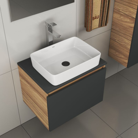 Комплект для ванной, 4 предмета (тумба Bau 60, графит + раковина BAU Hotel 48х37 + смеситель Hotel Still, выпуск клик-клак, черный)