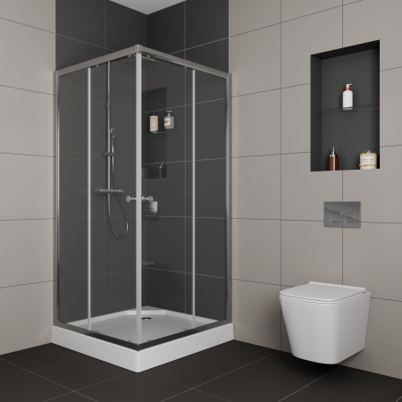 Душевой уголок BAU Stil Hit с поддоном 80x80х195, прозрачное закаленное стекло, хромированный профиль