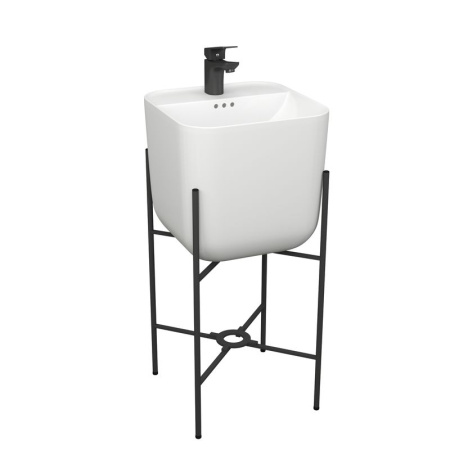 Раковина напольная с металлическими ножками (BAU Soul белая + смеситель Cerama Black, черный)