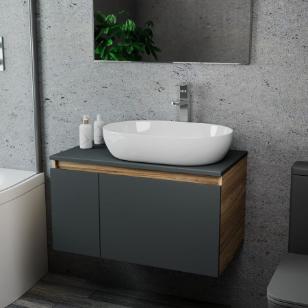 Комплект для ванной, 3 предмета (Тумба подвесная Bau Blackwood 80 графит + Раковина BAU 59х40, Смеситель высокий Hotel Still, нерж. сталь)