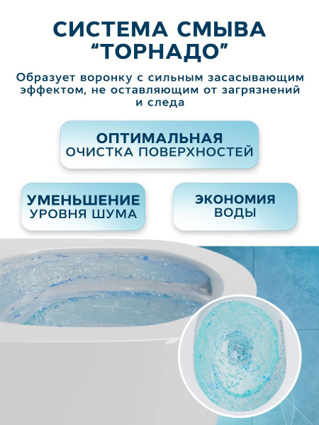 Унитаз подвесной безободковый торнадо обратного потока Bau Nimb Hurricane-2, быстросъемное тонкое сиденье дюропласт микролифт