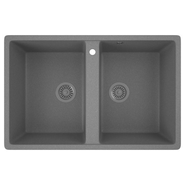 Мойка для кухни двойная чаша BAU Stil Gray stone 77х50, выпуск с сифоном в комплекте, серый камень