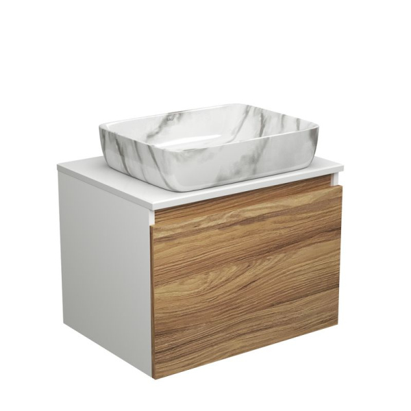 Тумба с раковиной (тумба подвесная под раковину Bau Dream Blackwood 60 + раковина санфаянс накладная BAU Hotel 48х37, мрамор)