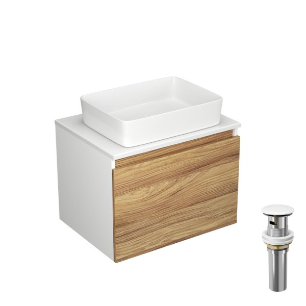 Тумба с раковиной и выпуском (Тумба Bau Dream Blackwood 60, умывальник BAU Hotel 48х37, выпуск клик клак, белый)