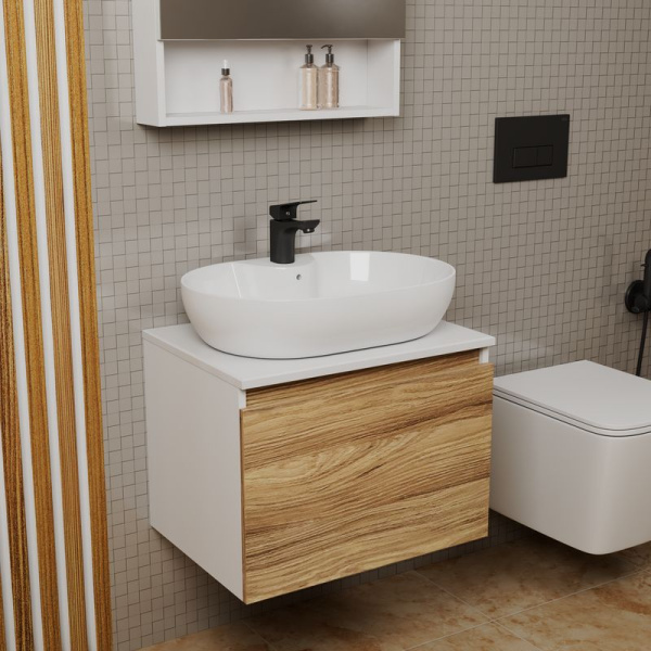 Комплект для ванной, 3 предмета (Тумба подвесная Bau Blackwood 60 + Раковина BAU 60х42, с отв. под см-ль, Смеситель Cerama Black, черный)