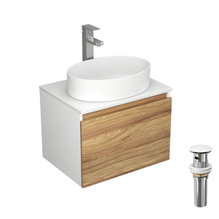 Комплект для ванной, 4 предмета (Тумба Bau Dream Blackwood 60, раковина BAU Nimb 50х36, смеситель для раковины Potato Hotel, выпуск клик клак, белый)