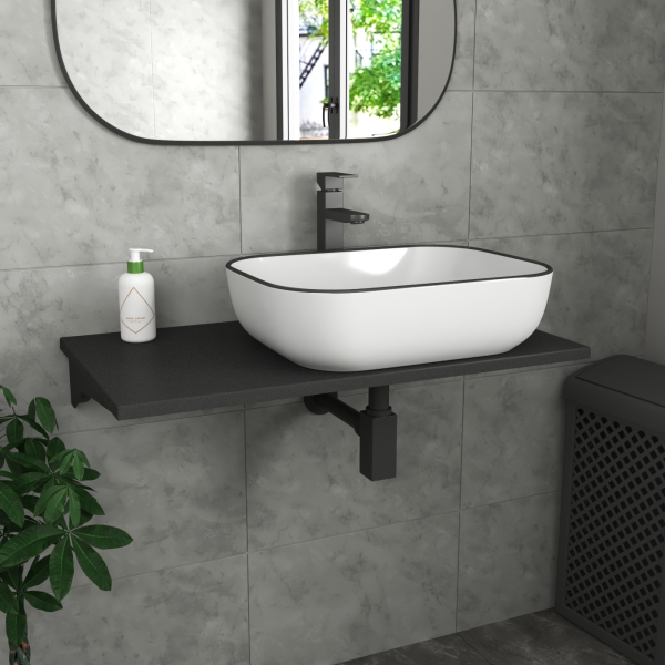 Столешница кварц под накладную раковину BAU Hotel 80 с кронштейнами, черный металлик - MRY0013