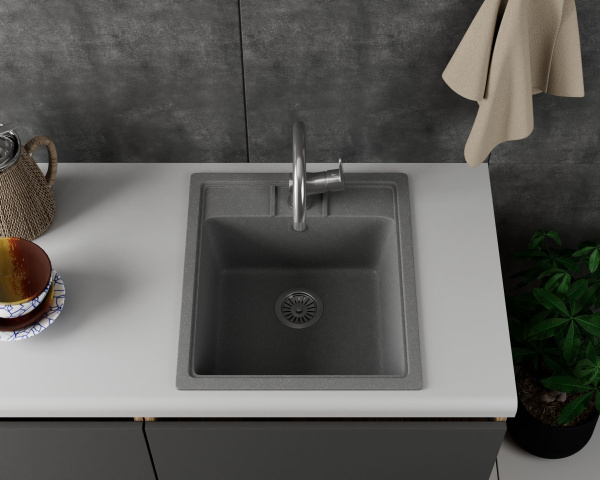 Мойка для кухни BAU Stil Gray stone 45х50, выпуск с сифоном в комплекте, серый камень