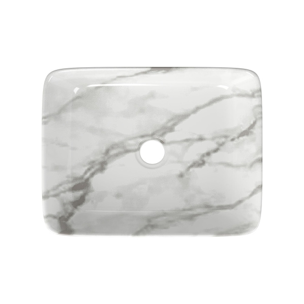 Раковина накладная со смесителем и выпуском (прямоугольная BAU Hotel 48х37, мрамор + смеситель Hotel Still, нер. сталь, выпуск клик-клак белый)