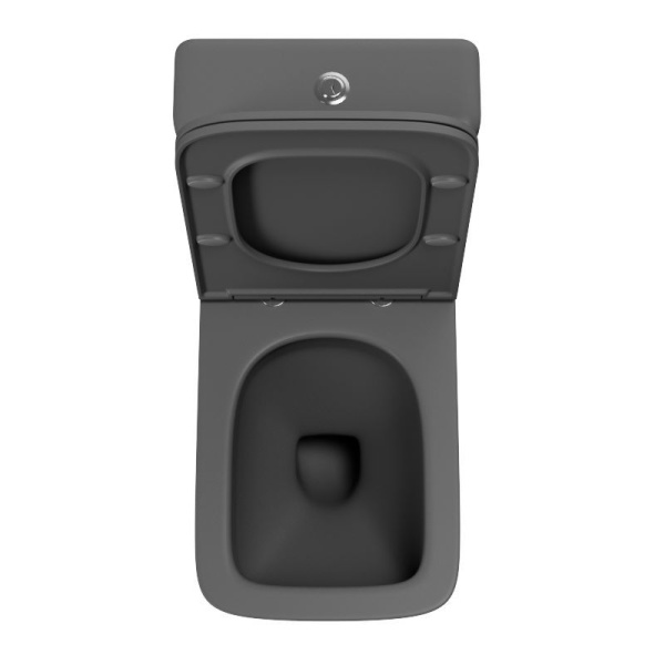 Унитаз напольный безободковый торнадо обратного потока Bau Stil Hurricane-2, усиленное бысросъемное сиденье дюропласт микролифт, темно-серый матовый