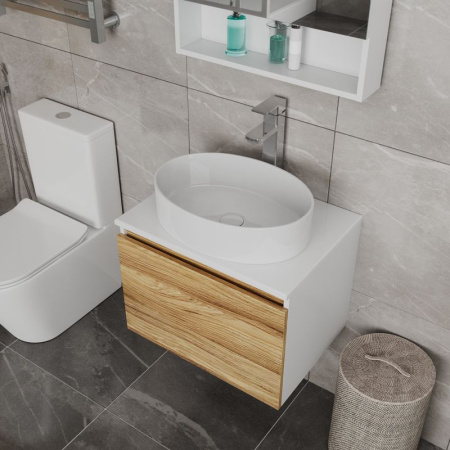 Комплект для ванной, 4 предмета (Тумба Bau Dream Blackwood 60, раковина BAU Nimb 50х36, смеситель для раковины Potato Hotel, выпуск клик клак, белый)