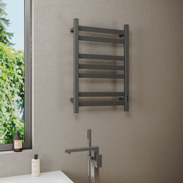 Полотенцесушитель электрический профильный BAU Hotel Veer Gun Grey 50х80, 7 планок, универсальный, темно-серый металлик
