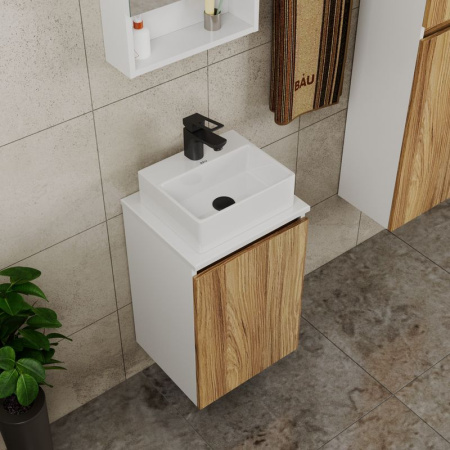 Комплект для ванной, 4 предмета (Тумба под раковину Bau Blackwood 40 + раковина BAU 33х28 + смеситель Cerama Black, черный, выпуск)