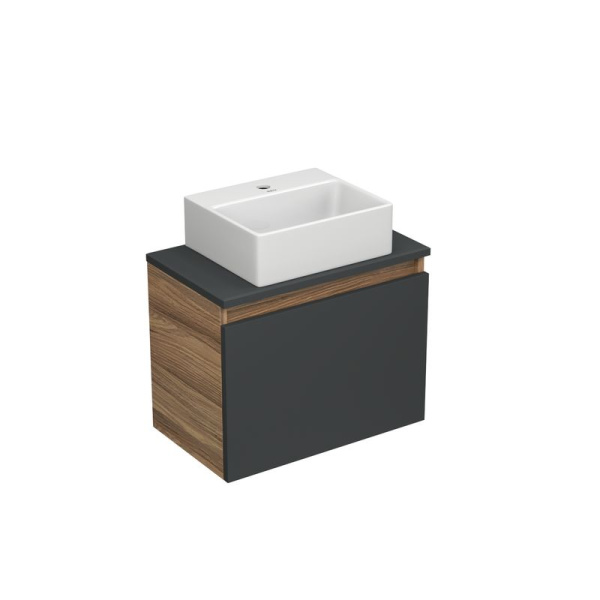 Комплект для ванной, 4 предмета (Тумба подвесная под раковину Bau 50, графит + раковина BAU 33х28 + смеситель Dream, нержавеющая сталь, выпуск)