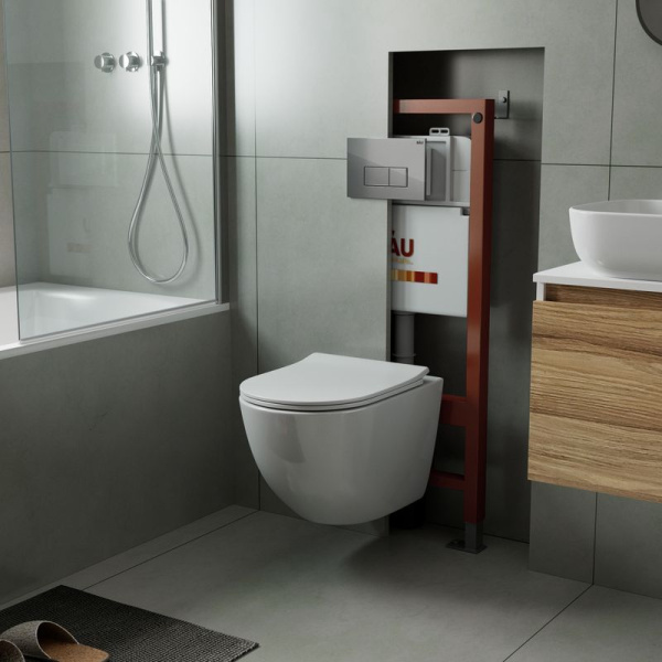 Комплект BAU 6 в 1: инсталляция BAU PRO, унитаз подвесной безободковый Bau Dream PRO-2, быстросъемное сиденье микролифт, клавиша BAU Hotel, хром