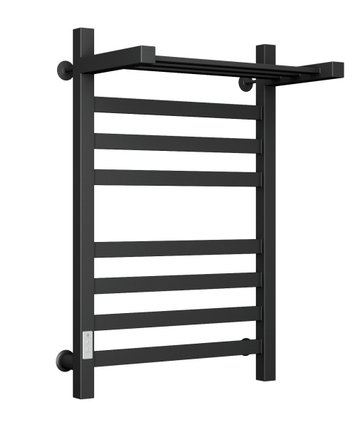 Полотенцесушитель электрический профильный с полкой Маргроид BAU В81/10 50х80, 2 вставки 4х4, черный матовый RAL 9005 с таймером слева