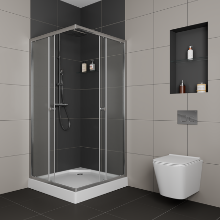 Душевой уголок BAU Stil Hit с поддоном 90x90х195, прозрачное закаленное стекло, хромированный профиль