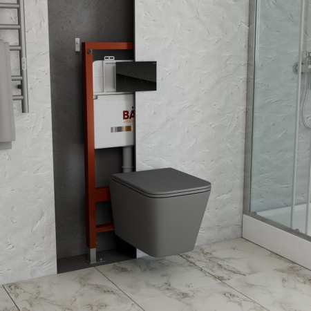 Комплект BAU 6 в 1: инсталляция BAU PRO, унитаз подвесной безободковый торнадо Bau Stil Hurricane-2, сиденье микролифт,темно-серый матовый, клавиша из стекла BAU Dream, черная