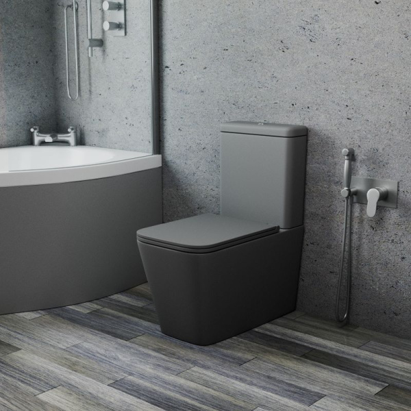 Унитаз напольный безободковый торнадо обратного потока Bau Stil Hurricane-2, усиленное бысросъемное сиденье дюропласт микролифт, темно-серый матовый