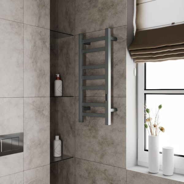 Полотенцесушитель электрический профильный Маргроид BAU Gun Grey В81/10 30х80 темно-серый металлик с таймером, универсальное подключение