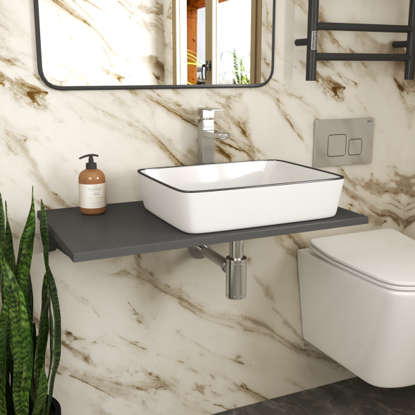 Столешница кварц под накладную раковину BAU Hotel 80 с кронштейнами, серый металлик - MRY0014