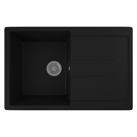 Мойка для кухни оборачиваемая с крылом BAU Stil Black coal 77х50, выпуск с сифоном в комплекте, черный уголь