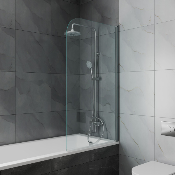 Шторка на ванну BAU Dream поворотная 140x80, прозрачное закаленное стекло 6 мм, хромированный профиль