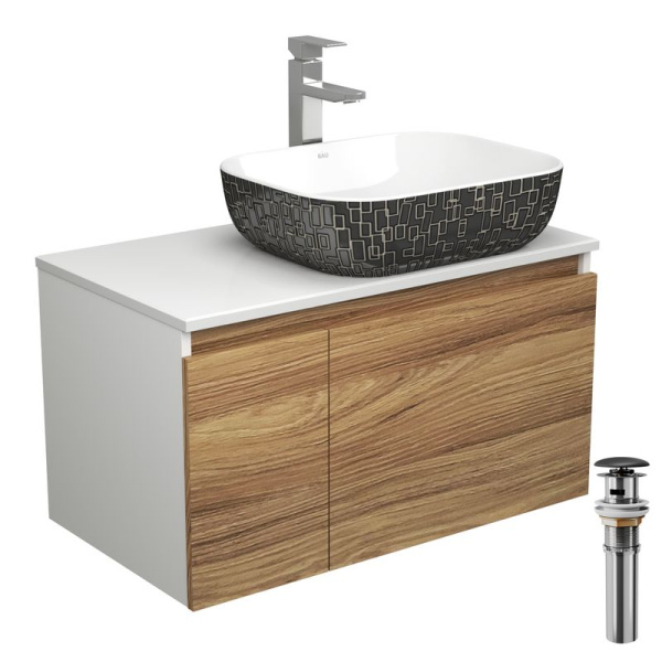 Комплект для ванной, 4 предмета (тумба Bau Dream 80 + раковина BAU 50х40, белая/черная + смеситель Hotel Still, выпуск клик-клак, черный)