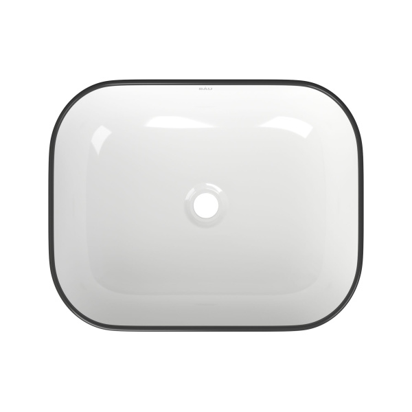 Раковина накладная со смесителем и выпуском (прямоугольная BAU Stil 50х40, белая + смеситель Hotel Still, нер. сталь, выпуск клик-клак черный)