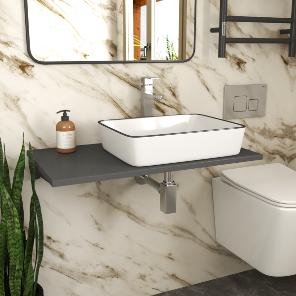 Столешница кварц под накладную раковину BAU Hotel 80 с кронштейнами, серый металлик - MRY0014