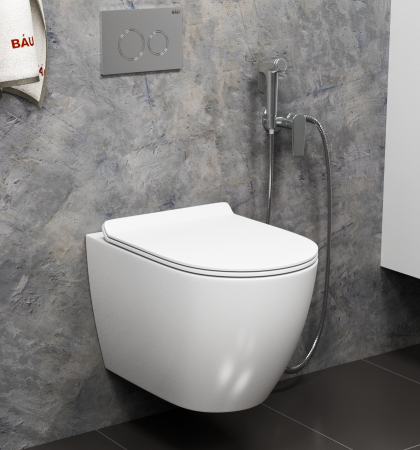 Унитаз подвесной безободковый Bau Dream, быстросъемное тонкое сиденье дюропласт микролифт BL0001