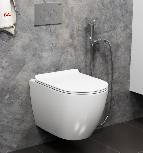 Унитаз подвесной безободковый торнадо Bau 50х36 Hurricane, сиденье дюропласт микролифт