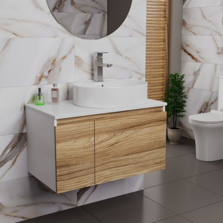 Комплект для ванной, 3 предмета (Тумба подвесная Bau Blackwood 80 + Раковина BAU 51х41, с отв. под см-ль, Смеситель Hotel Still, нерж. сталь)