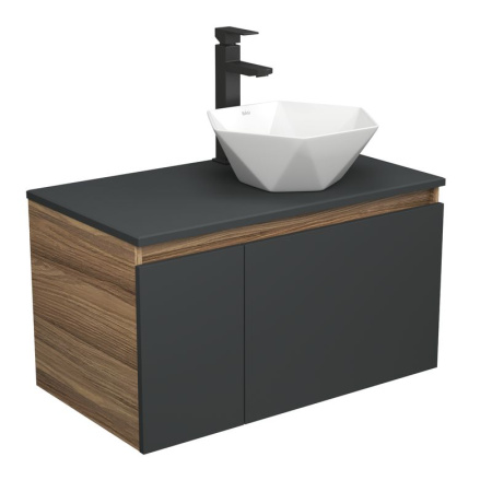 Комплект для ванной, 3 предмета (тумба Bau Dream 80, графит + раковина накладная на столешницу BAU Crystal 40х40, смеситель высокий Hotel Black)