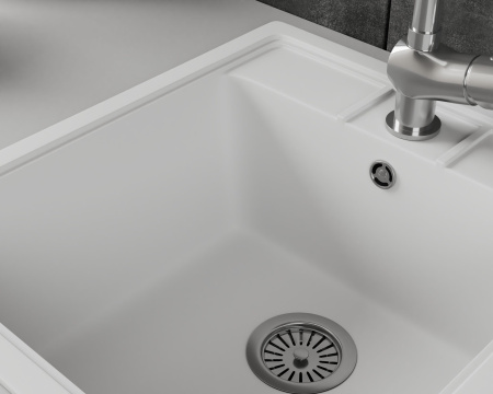 Мойка для кухни BAU Stil White snow 45х50, выпуск с сифоном в комплекте, белый снег