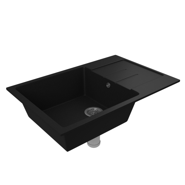 Мойка для кухни оборачиваемая с крылом BAU Stil Black coal 76х50, выпуск с сифоном в комплекте, черный уголь