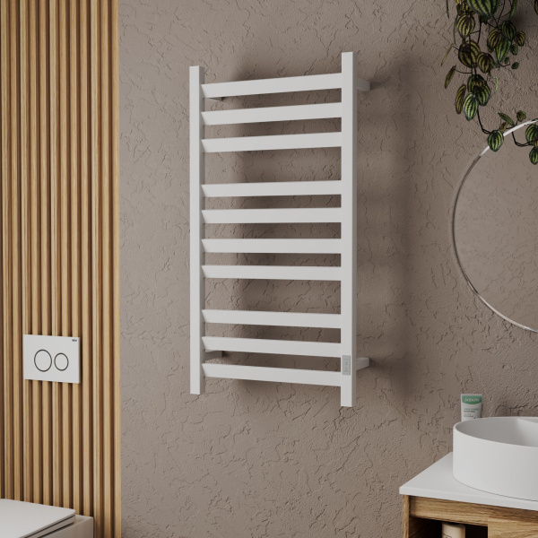 Полотенцесушитель электрический профильный BAU Hotel Veer 50х100, 10 планок, универсальный, белый полуматовый