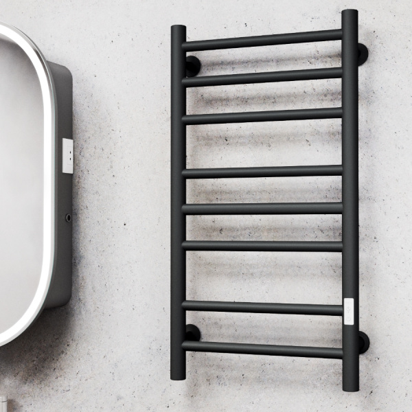 Полотенцесушитель электрический Маргроид BAU В10 40х80, П8 (3+3+2) с таймером справа, черный матовый RAL 9005