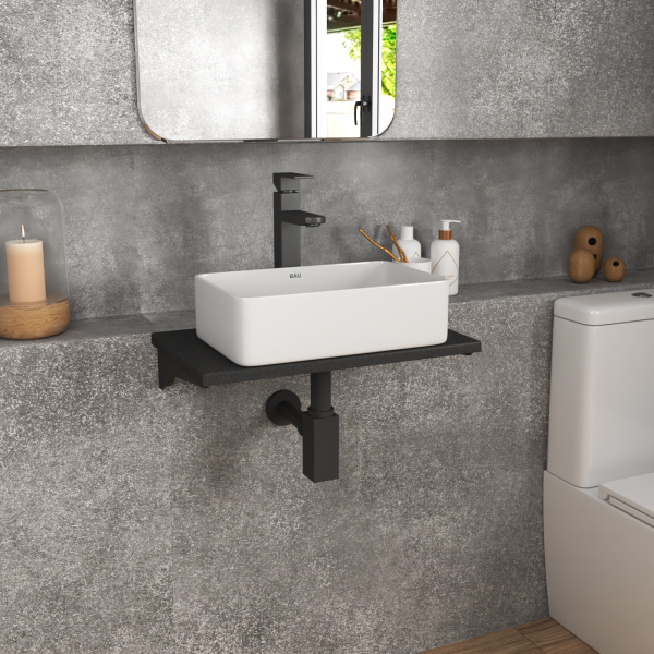 Столешница кварц под накладную раковину BAU Hotel 50 с кронштейнами, черный металлик -MRY0009