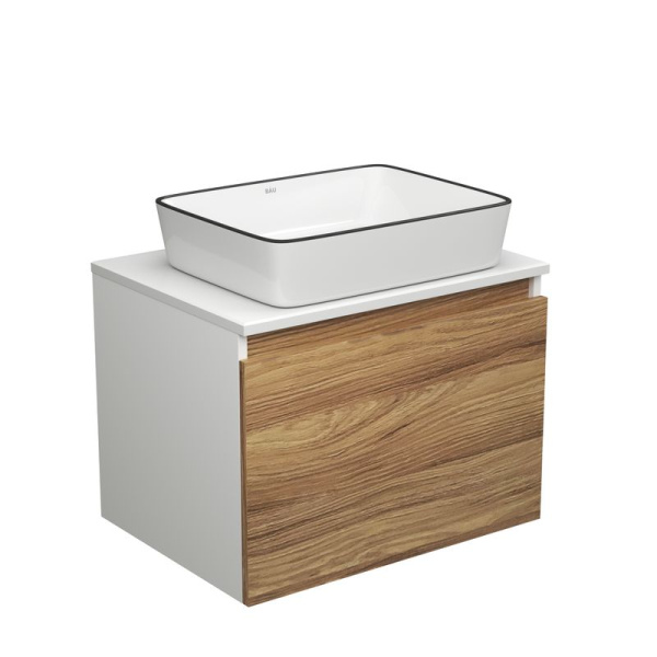 Тумба с раковиной (тумба подвесная под раковину Bau Dream Blackwood 60 + раковина санфаянс накладная BAU Hotel Black Rand 48х37, белая)