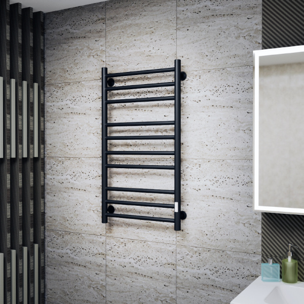 Полотенцесушитель электрический Маргроид BAU В10 100х50, П10 (3+4+3) таймер справа, черный матовый RAL 9005