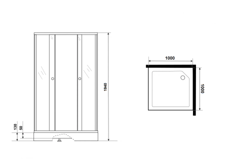 Душевой уголок BAU Stil Hit Black с поддоном 100x100х195, прозрачное закаленное стекло, черный профиль