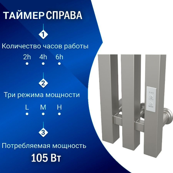 Полотенцесушитель, дизайн-радиатор электрический квадратный профиль Маргроид BAU Inaro III 150х12, нержавеющая сталь, с таймером